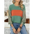 thumbnail image 3 of SWQZVT Long Sleeve Tops Oversized Round Crew Neck Casual Color Block Womens Shirts Blouses, 3 of 6