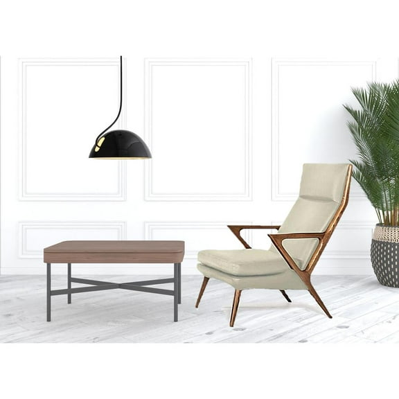 HomeRoots 26" Beige Faux Leather And Walnut Lounge Chair With Ottoman