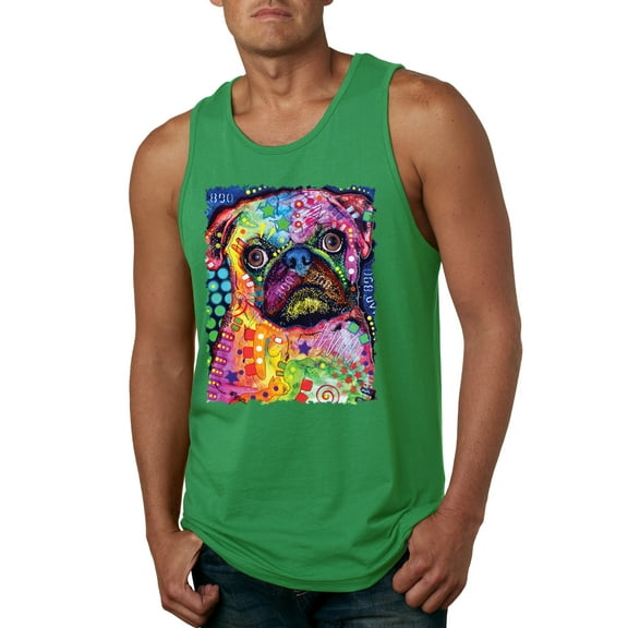 Funny Neon Pug | Dean Russo Art Animal Lover Mens Tank Top, Kelly, X-Large