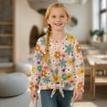 thumbnail image 4 of Xixirimido Hippie Flower Pink Printed Girls Long Sleeve Shirts Casual T-shirt Loose Fit Tunic Tops Crewneck Tie-hem Blouse Tees for Fall Winter, Size 7-8, 4 of 7