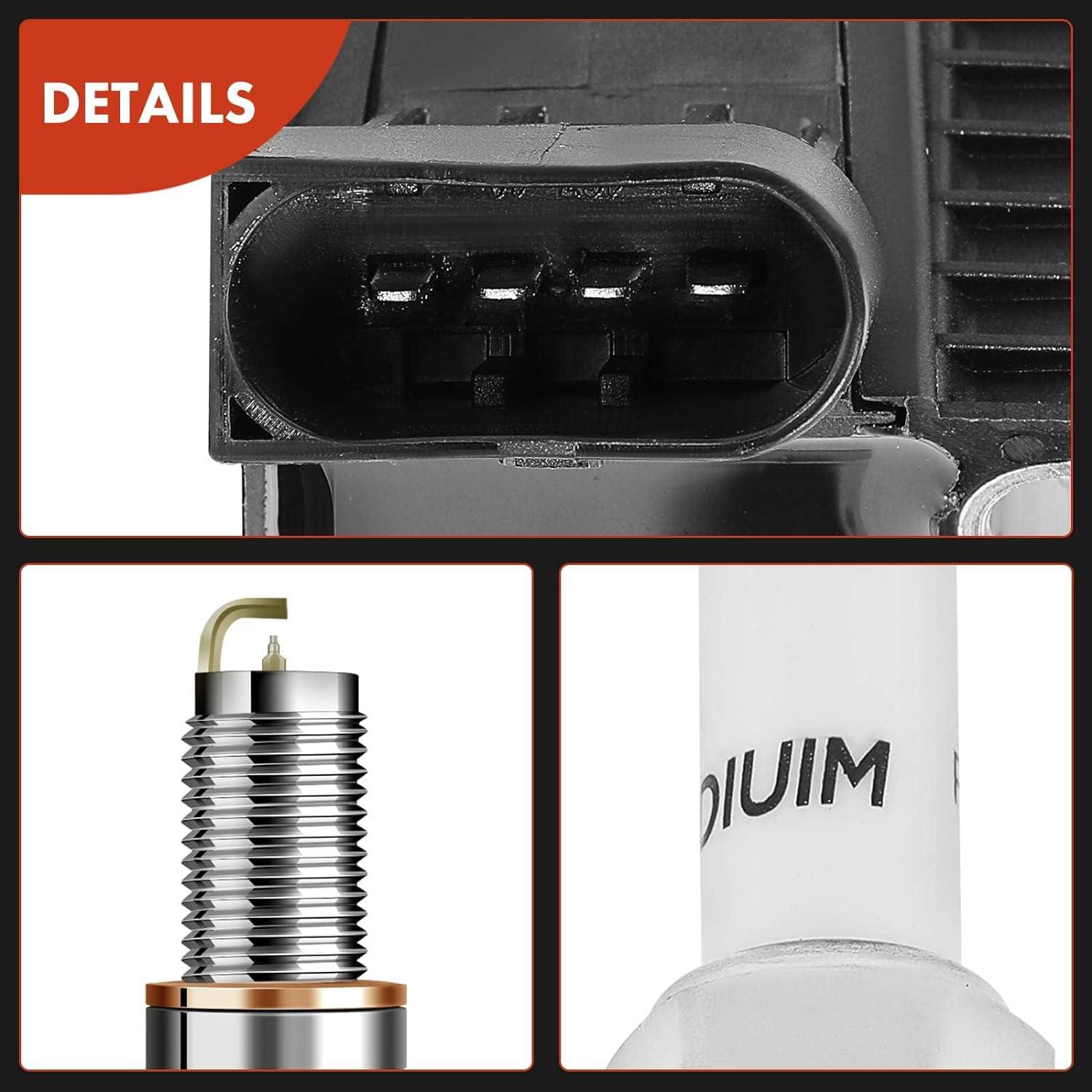A-Premium Set of 4 Ignition Coil Pack and Iridium Spark Plugs Compatible with Volkswagen Jetta 2013/2016-2018 & Audi A3 Sportback e-tron 2016-2018, 1.4L, Replace# NGK95463, 04C905110H