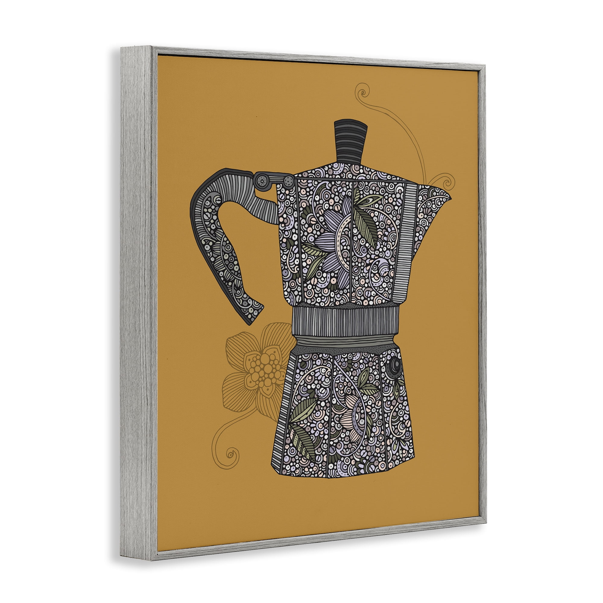 Stupell Industries Moka Pot Coffee Maker Food & Beverage Painting Gray Framed Art Print Wall Art, 16 x 20