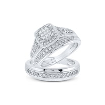 10kt White Gold His Hers Princess Diamond Square Matching Wedding Set 3/4 Cttw