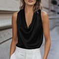 thumbnail image 2 of Resicozy Womens Silk Satin Summer Camisole Tank Tops Trendy Sleeveless Cowl Neck Blouses Dressy Casual Business Shirts Black L, 2 of 9