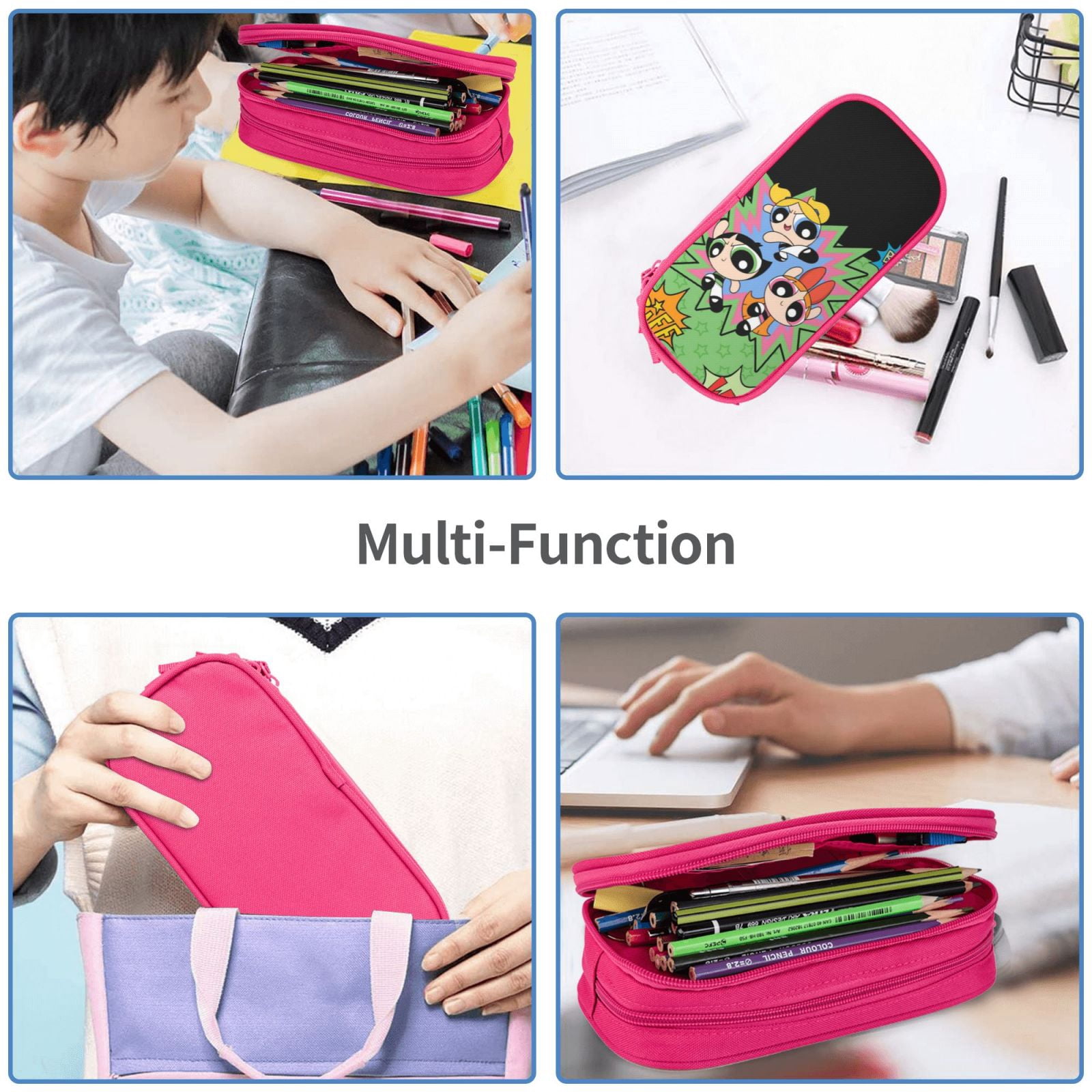 The Powerpuff Gi-rls Pencil Case Large Capacity Pencil Pouch Penbag Office Stationery Organizer Travel Makeup Bag Pink
