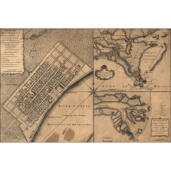 24"x36" Gallery Poster, map of new orleans 1759 p2