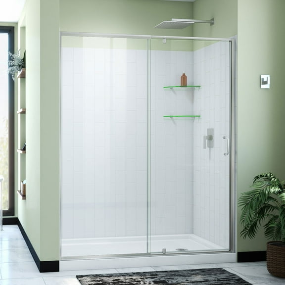 DreamLine Flex 36 in. D x 60 in. W x 78 3/4 in. H Pivot Shower Door Base and White Wall Kit in Brushed Nickel