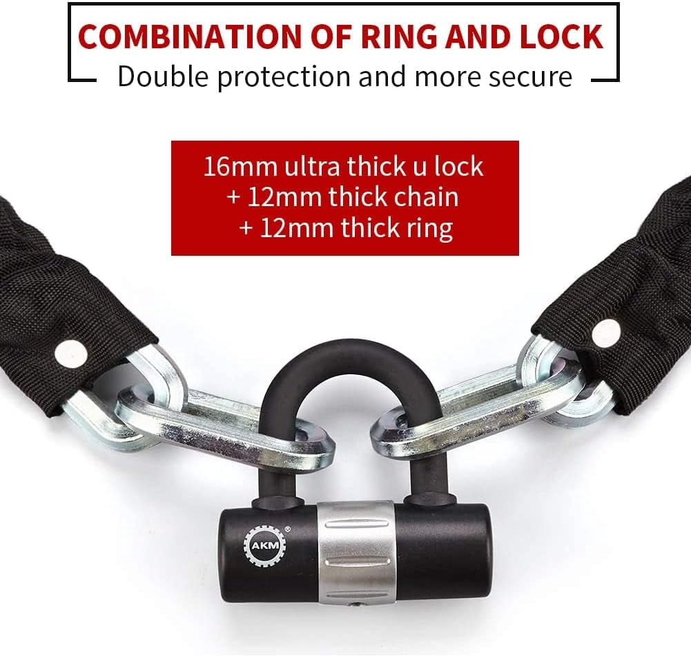 Motorcycle Chain Lock 150cm/5ft Heavy Duty Bike Chain Lock Anti-Theft Cutproof 12mm Thick Security Bicycle Chain Lock with 4Keys 16mm U Lock Disc Lock for Moped,Motorcycle,Gate