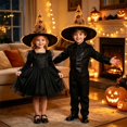 thumbnail image 2 of EliteGoogv Kids Halloween Witch Hat Wide Brim Pointed Hat Printed Pattern Mesh Decor Party Hat for Children, 2 of 4