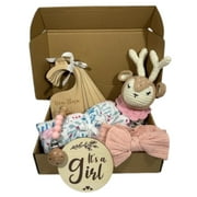 Newborn Baby Gift Set Basket for Baby Girl.  12 Premium Handcrafted Organic Keepsakes