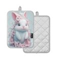 thumbnail image 2 of Two Pieces Of Square Heat Insulation Pad Oven Mitts 7x9.8 Inch Oven Microwave Kitchen Cooking Baking Pink Rabbit, 2 of 7