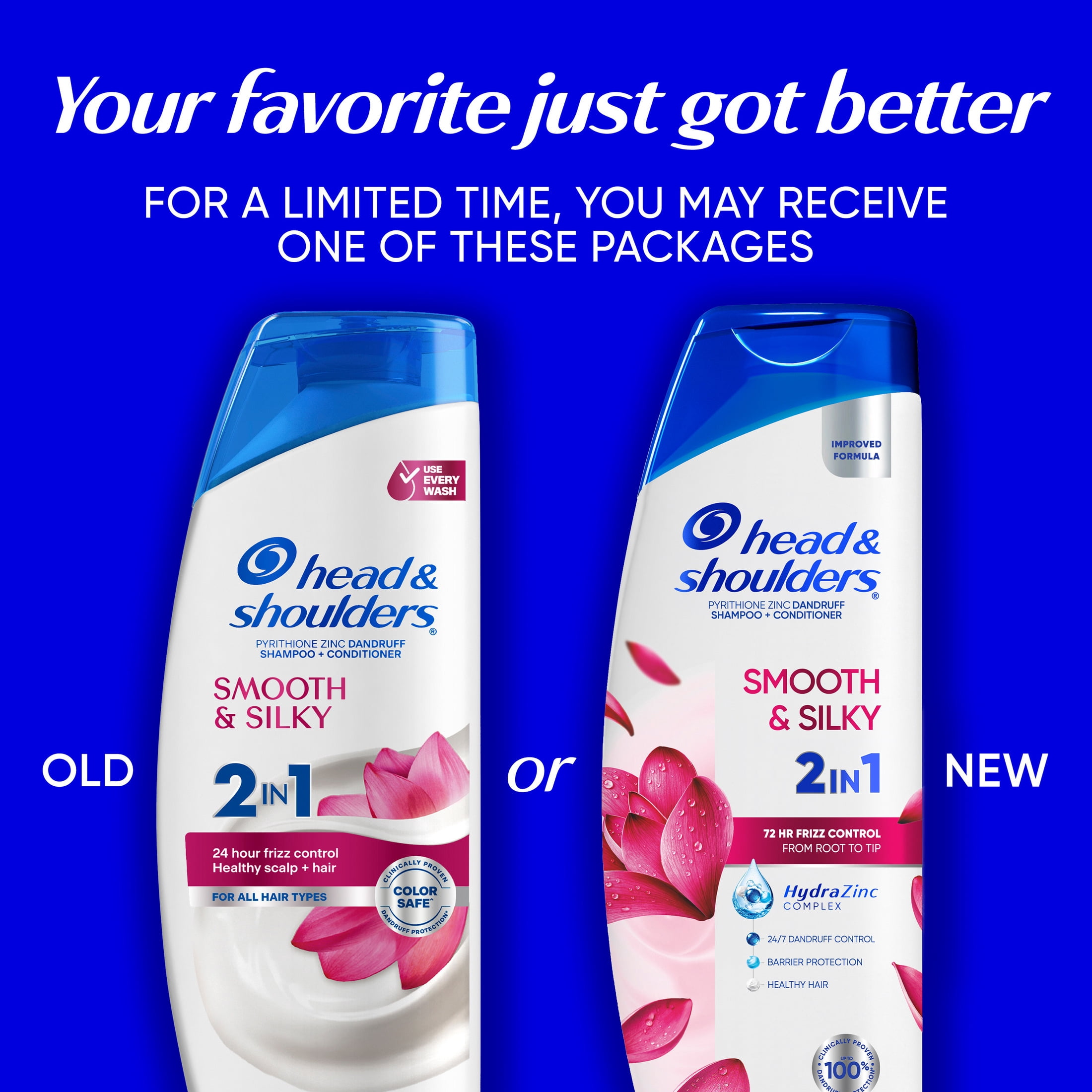 (6 pack) Head and Shoulders Dandruff Smooth & Silky 2 in 1 Shampoo and Conditioner, Fresh Floral Scent, Frizz Control, Color Safe, 12.5 fl oz