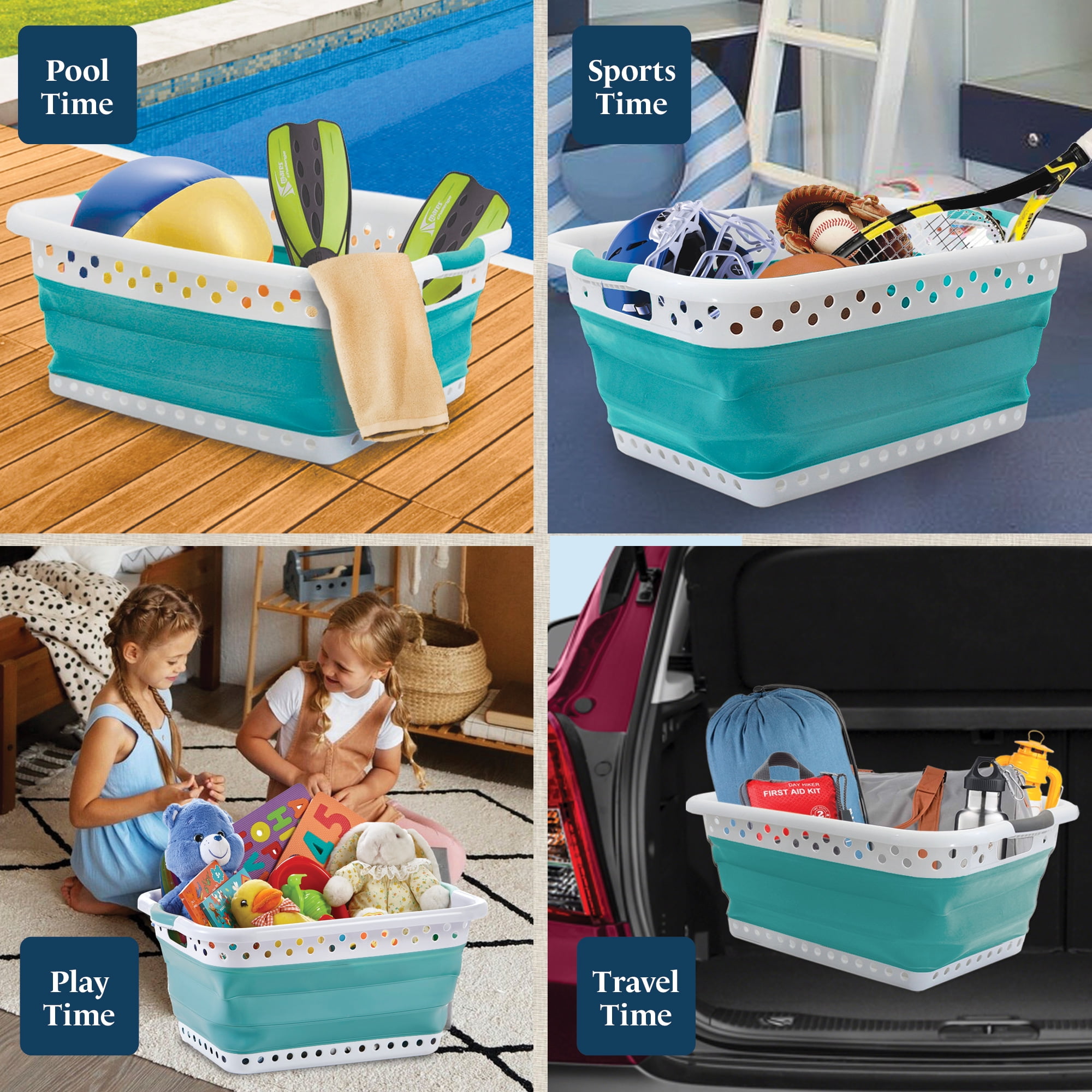 Blue Door Collapsible Laundry Basket Portable Pop Up Plastic Laundry Hamper with Dual Grip, 10.5-Gallon Teal