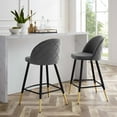 thumbnail image 2 of Counter Stool Chair, Set of 2, Velvet, Metal Steel, Grey Gray, Modern Contemporary Urban Design, Bar Pub Cafe Bistro Hotel Restaurant Hospitality, 2 of 10
