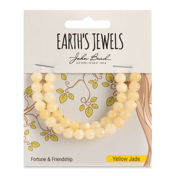 John Bead Earth’s Jewels Jade Beads - Yellow Jade, Round, 6 mm, 33 beads