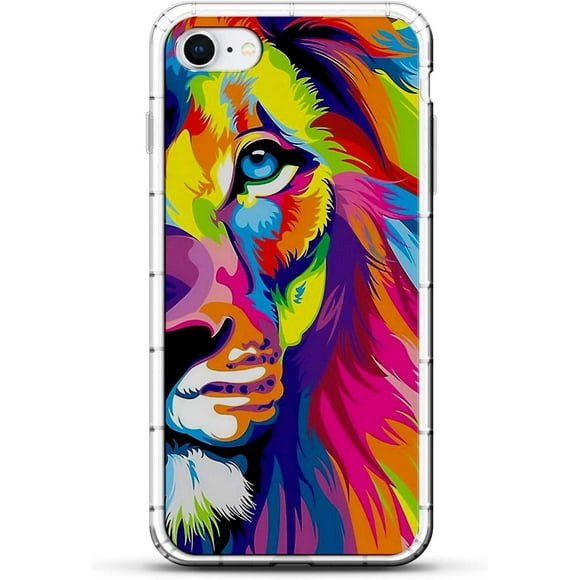 Animaux: Lion Coloré Étui en Silicone Transparent Luxendary Air Series avec Design Imprimé en 3D et Coussin Gonflable pour iPhone 8/7