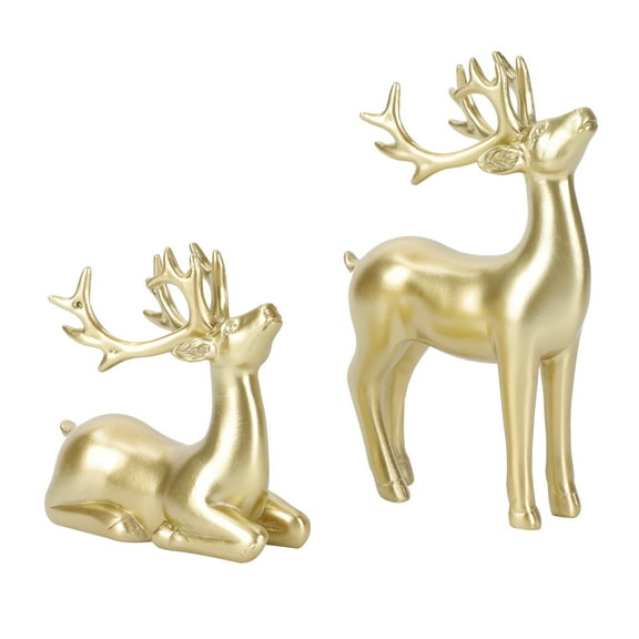 2pcs Christmas Reindeer Resin Figurines Deer Figurines Small Statues Sculptures Modern Artware Home Decoration Ornament Birthday Gifts
