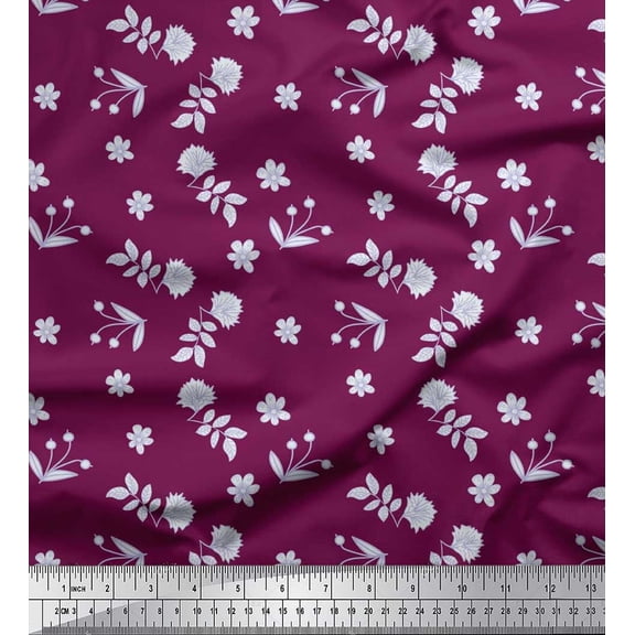 Soimoi Pink Silk Fabric Leaves & Madhabilata Floral Print Fabric by the Yard 42 Inch Wide