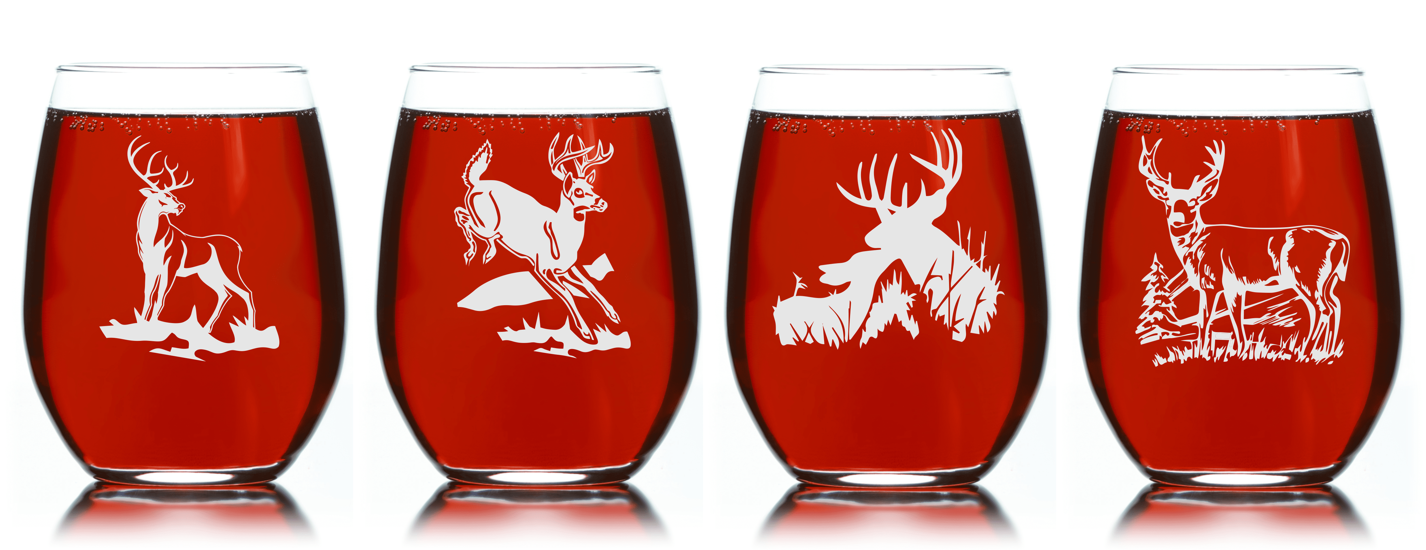 Deer 17 oz. Stemless Wine Glasses Set of 4