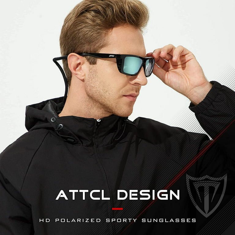 ATTCL Mens Fashion Polarized Sunglasses for Men Sports Fishing Glasses 1124 C14-Black-Black-Silver, Men's, Size: One Size