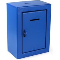 Metal Donation Box Charity Steel Collection ballot Box Office Suggestion Box Secure Box With Front and top Slot Easy Wall Mount with pre drilled holes 8.5x6.5x4" Drop Box for Home and OfficeBlue