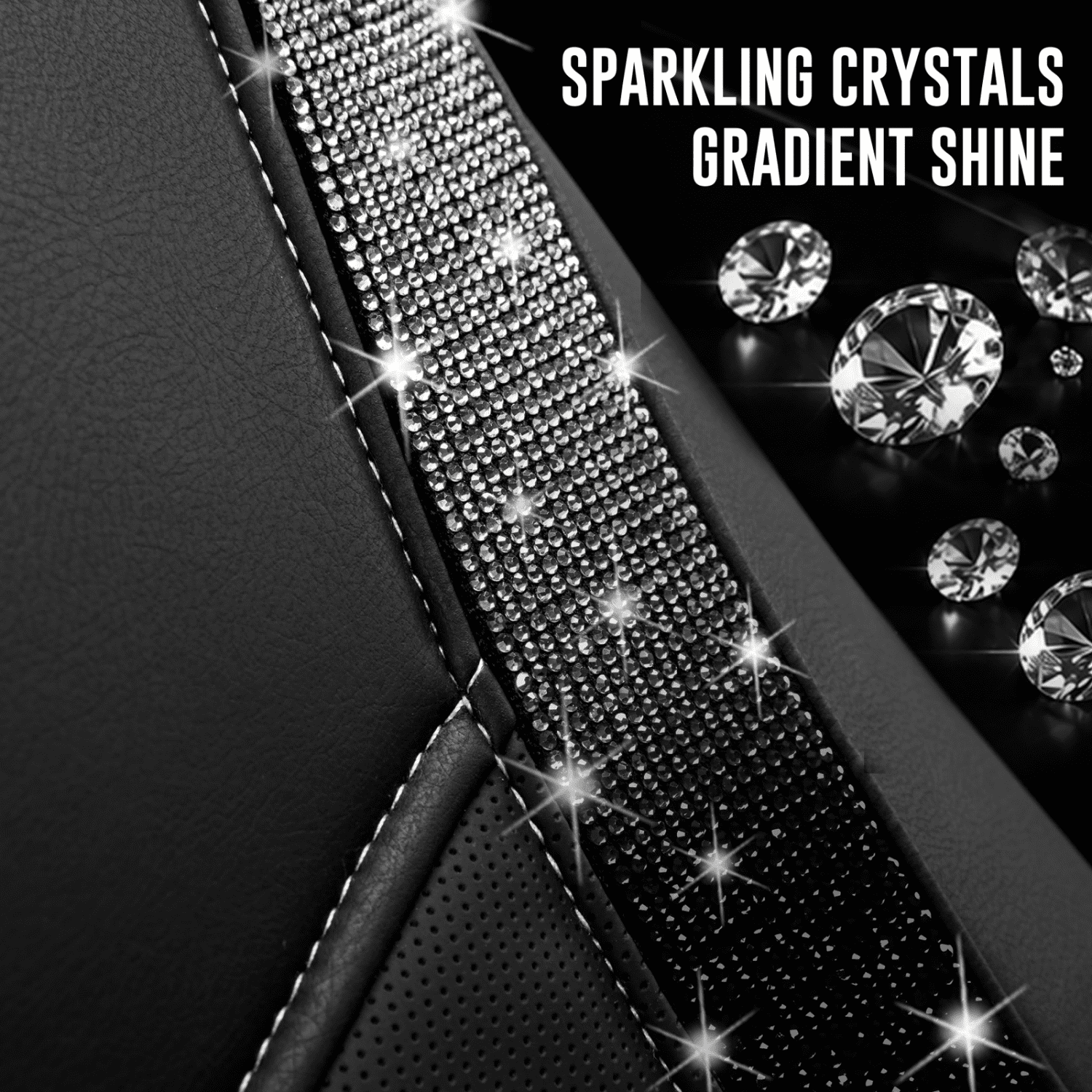 Auto Drive Diamond Leather Car Seat Cover,Luxury Bling Crystal Design,Universal Fit for Cars,SUVs Sliver Black