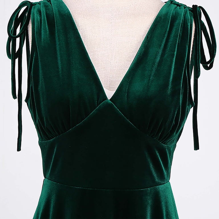 OSFVNOXV Velvet Dress for Women Tie Front Smocked Waistband Cute Bodycon  Retro 1960s Pleated Swing Midi Dress - Walmart.com