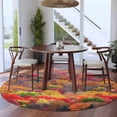 thumbnail image 3 of Round Rugs 7Ft, Red Orange Green Forest Round Area Rug Washable Indoor Throw Carpet, Fall Botanical Tree Maple Leaf Large Non Slip Circle Rug for Dining Room Playroom Home Decor Aesthetic, 3 of 8