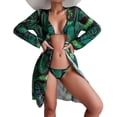 thumbnail image 2 of Sokhug Womens Floral Bikini Set Mesh Cover Up Tie Side Triangle Top Thong Bottom Three Piece Swimwear, 2 of 9