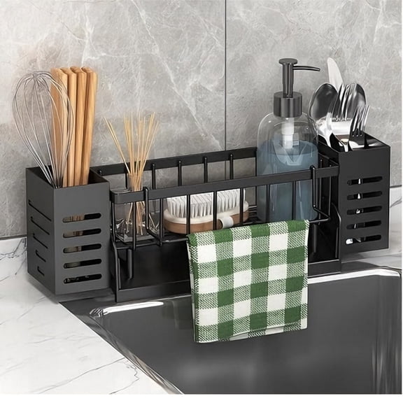 Jademall Kitchen Sink Caddy, Wall Mount & Countertop Sink Organizer with Detachable Utensil Holders, Sponge Holder & Drip Tray for Kitchen Storage