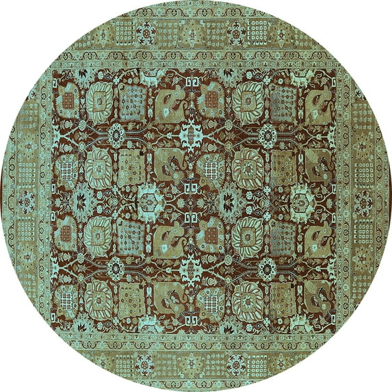 Ahgly Company Indoor Round Oriental Light Blue Industrial Area Rugs, 6' Round
