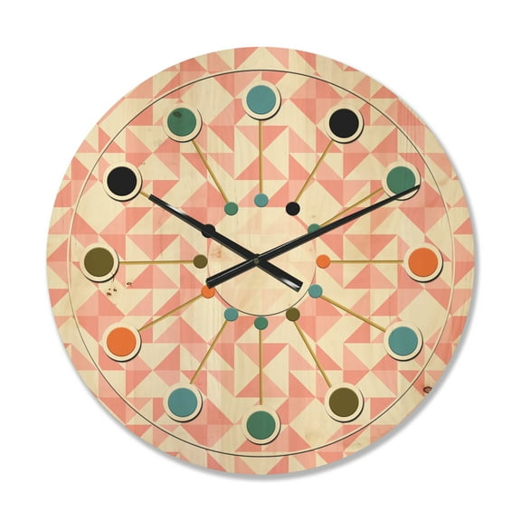 Designart 'Abstract Patchwork Quilting, Geometric Pattern' Mid-Century Modern Wood Wall Clock