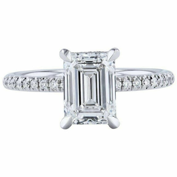 HeartsAndYou 1.6ct Emerald Cut Moissanite Engagement Ring for Women Hidden Halo 18k White Gold Over Silver