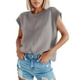 thumbnail image 1 of Camiseta de punto sin mangas, cuello redondo, informal y lisa para mujer - Jersey de poliéster, 1 of 6