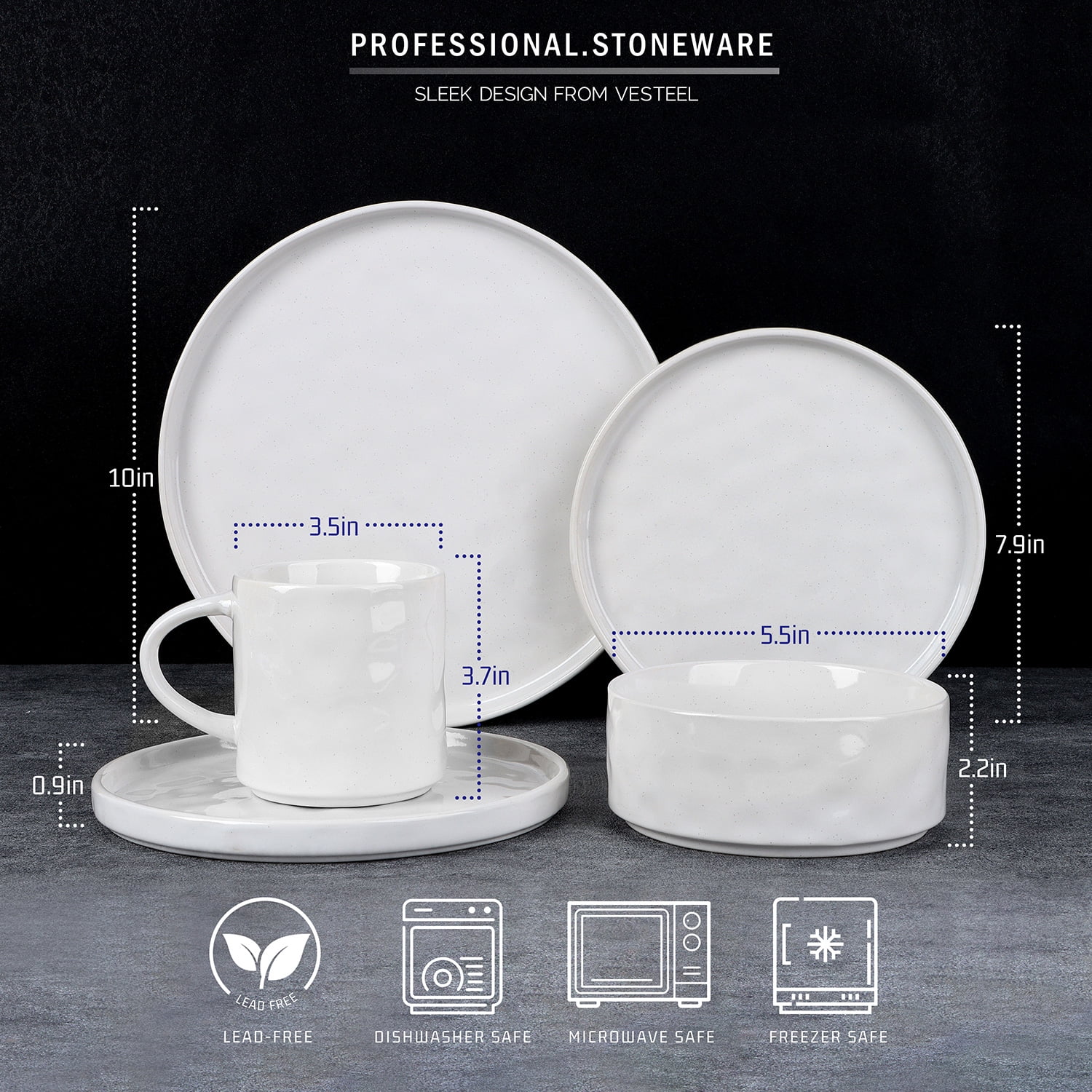 Vesteel Dinnerware Sets, 16-Piece Stoneware Plates and Bowls Set, Dishes Set for 4, Elegant Ceramic Dinnerware for Home Restaurant - Speckled White