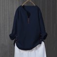 thumbnail image 2 of Yigetop Cotton Linen Tops for Women Women V-Neck Casual Button Long Sleeve Pullover Top T-Shirt Blouse Cotton Button Down Shirts for Women Navy XL, 2 of 3