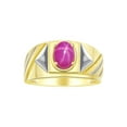 thumbnail image 1 of RYLOS Men's Rings 14K Yellow Gold Ring Classic Designer Style 8X6MM Oval Gemstone & Diamond Ring Star Ruby July Birthstone Rings For Men Size 13, 1 of 7