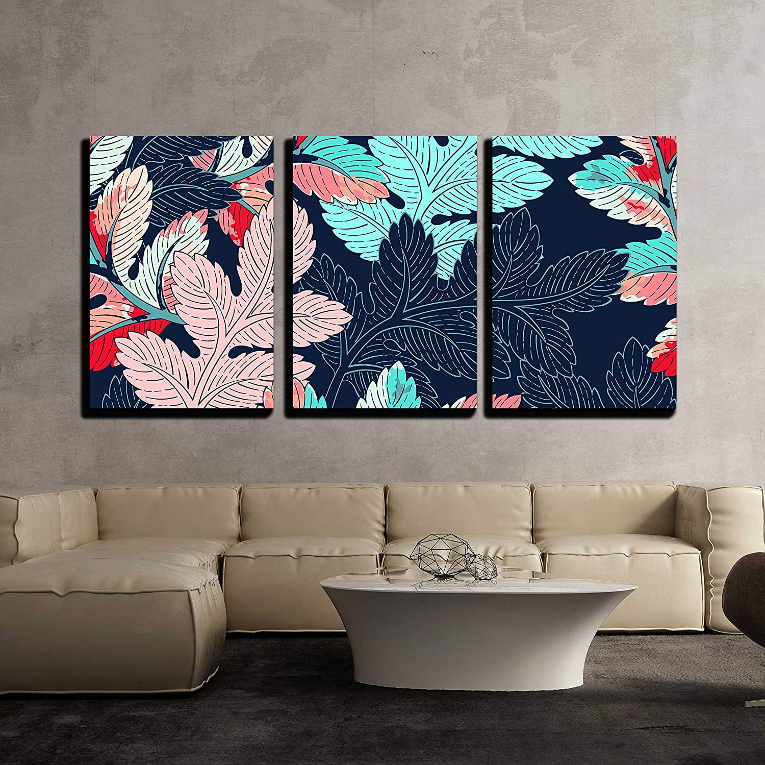 wall26 3 Piece Canvas Wall Art Seamless Background Leaves Pattern