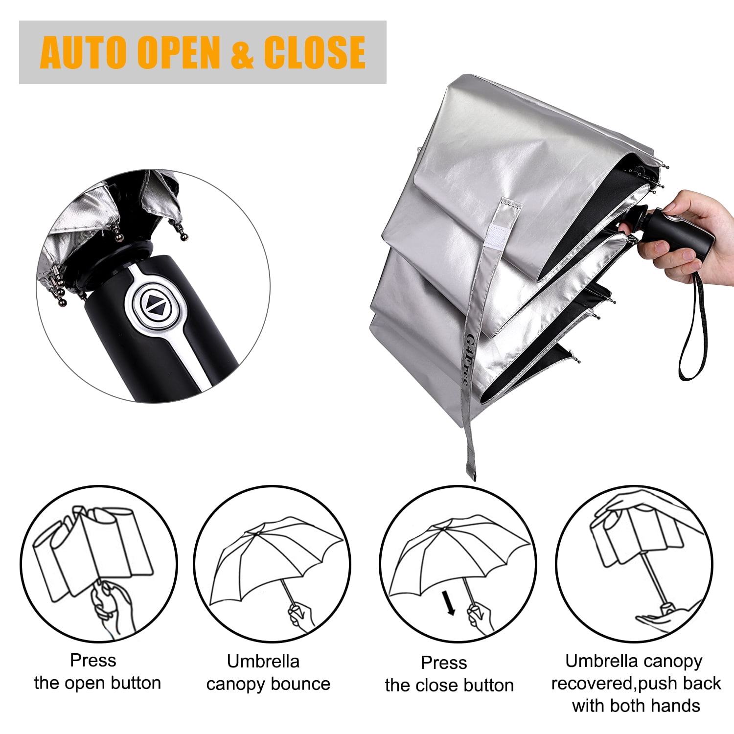G4Free UPF 50+ UV Protection Large Travel Umbrella 42/46 Inch Auto Open Close Windproof Sun Blocking Umbrella
