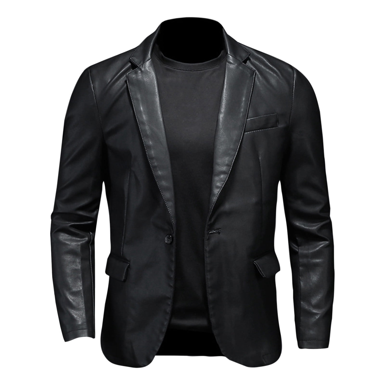 Faux Leather Jackets Men - Casual Button Blazer Coat for Casual Party Black XL