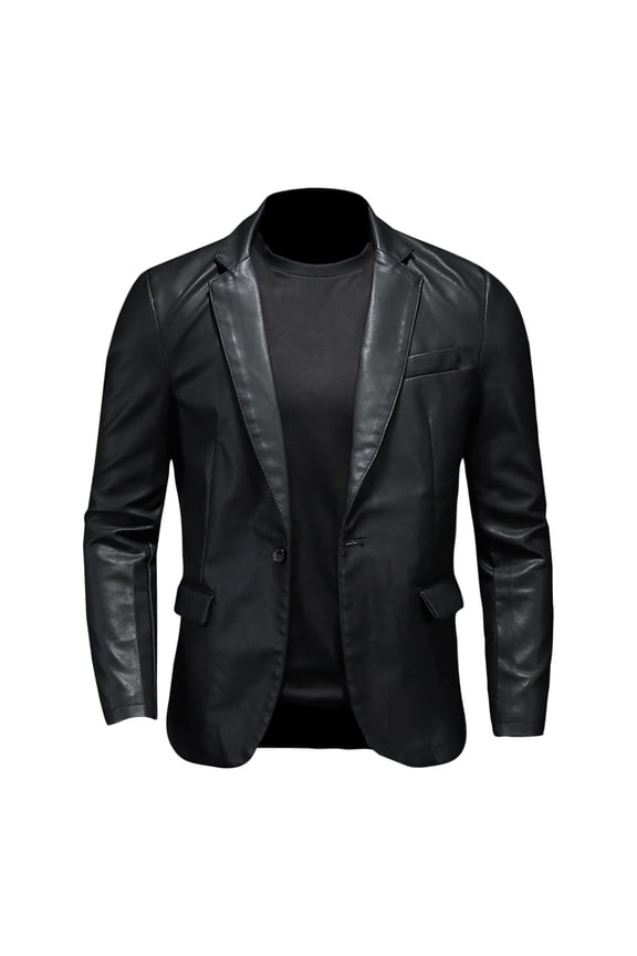 Leather Blazer For Men Real Lambskin Lapel Collar Classic 2 Button Black Coat Elegant Motorcycle Pu Suit Jackets With Pockets