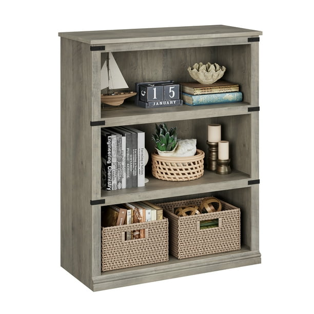 Librero de 3 niveles estilo granja, estantería baja de madera con almacenamiento abierto, decoración para el hogar