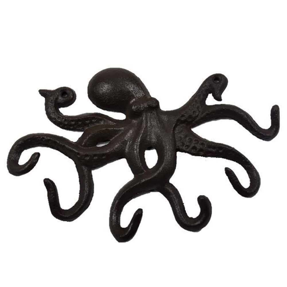 1pc Octopus Cast Iron Hanger 4 Coat Keys Hooks Rack Rustic Hanging Wall Mounted 