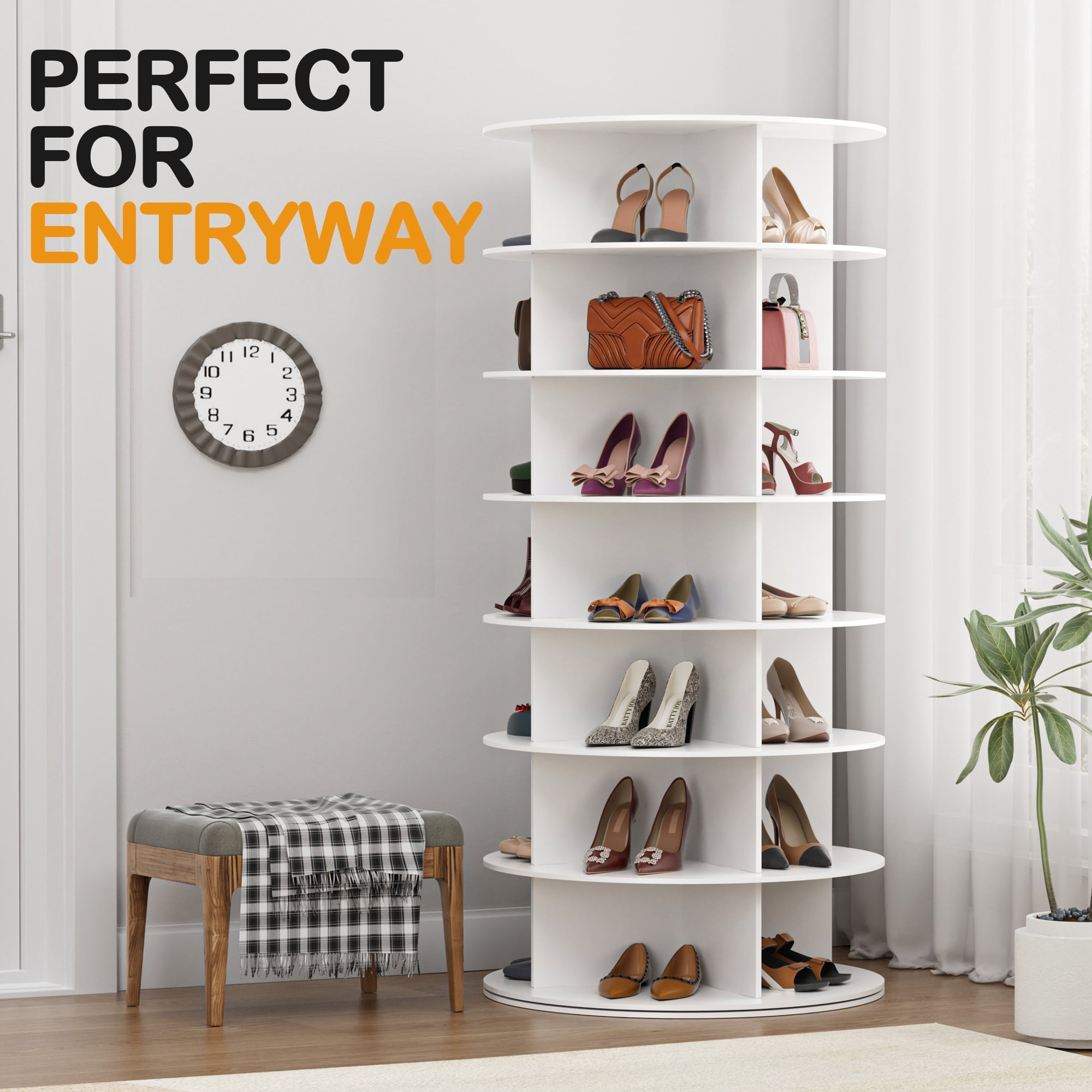 Lvrunben 7-Tier Rotating Shoe Organizer – 360° Spinning Lazy Susan Holds 28+ Pairs, White PVC, For Closet Or Entryway - View #8
