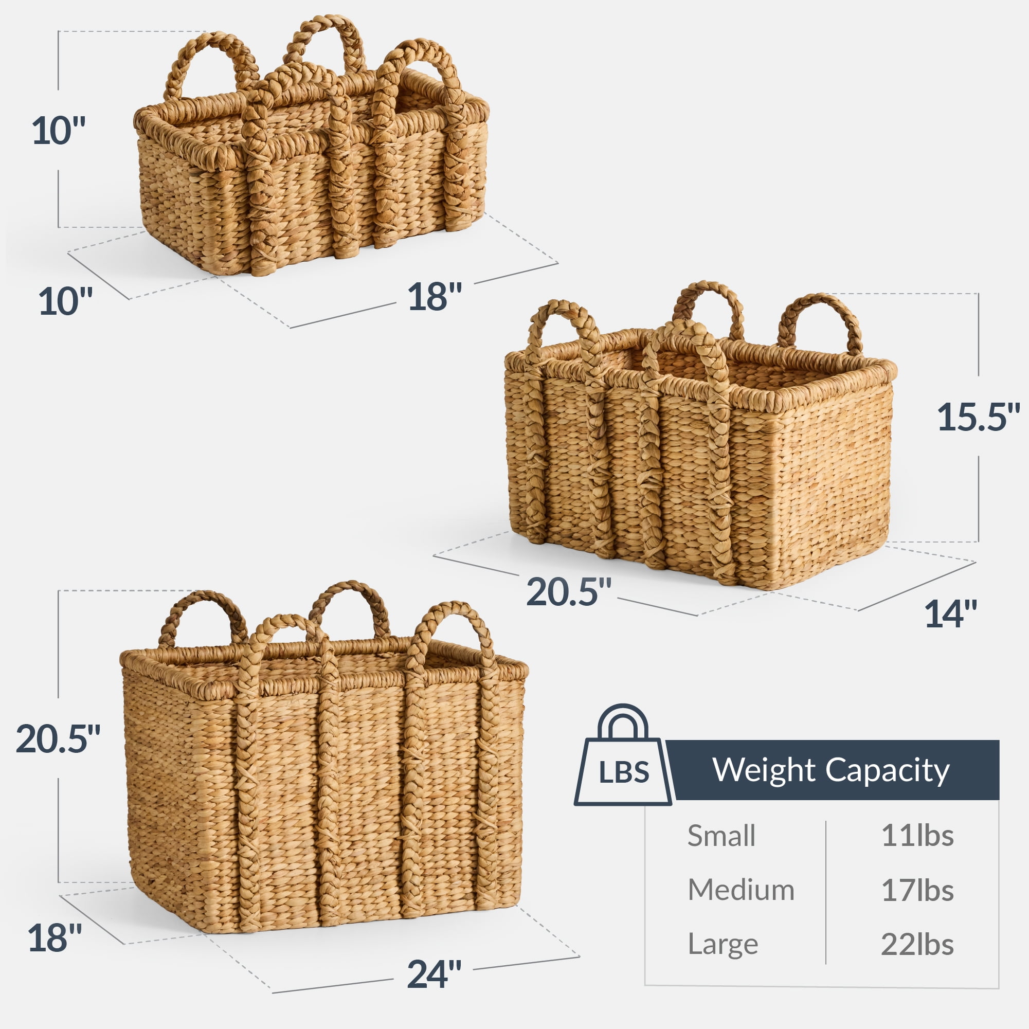 Best Choice Products 3Pc Shelf Baskets, Small, Large and XL Chunky Woven Wicker Baskets w/ Braided Handles - Natural