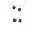 thumbnail image 2 of Delight Jewelry Silvertone Green Paw on Black Disc Red Lucky Ladybug Necklace and Dangle Earrings Set, 2 of 6