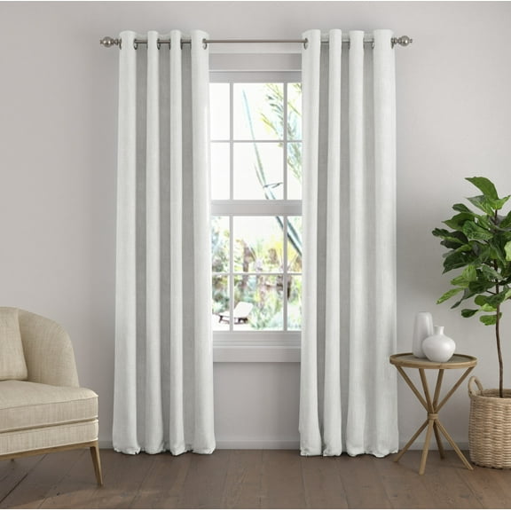 Noble Linens White Linen Blend Energy Saving Grommet Curtain Panel, 50" x 84" 2 Panels