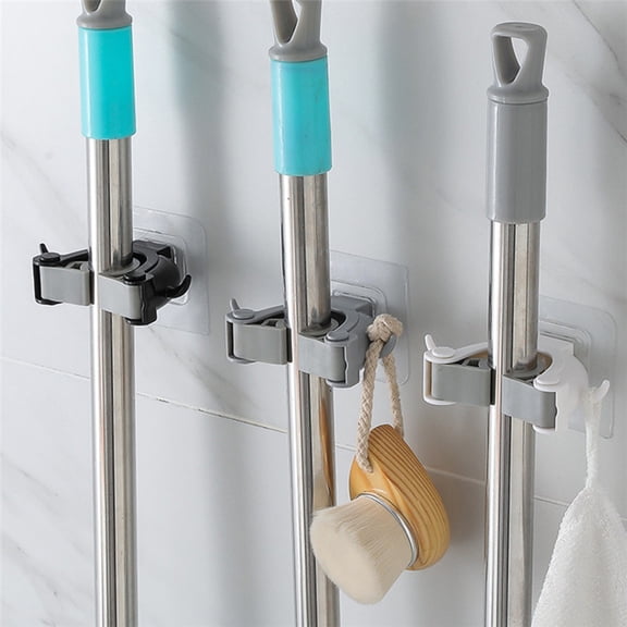 HEVIRGO Bathroom Wall Mounted Brush Broom Storage Holder Mop Hanging Hook Storage Rack