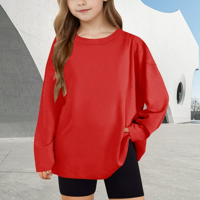 Top de manga larga suave y holgado de color liso a la moda para niñas y niños