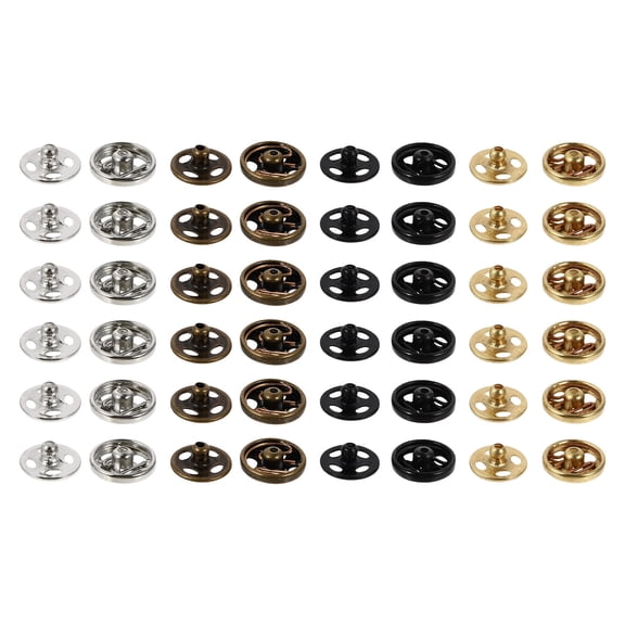 USHOBE 40Pcs Small Snap Buttons for Doll Clothes Round Golden Silver Bronze Black